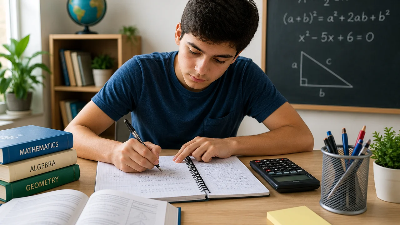 Calculadora e folhas usadas em atividades matemáticas