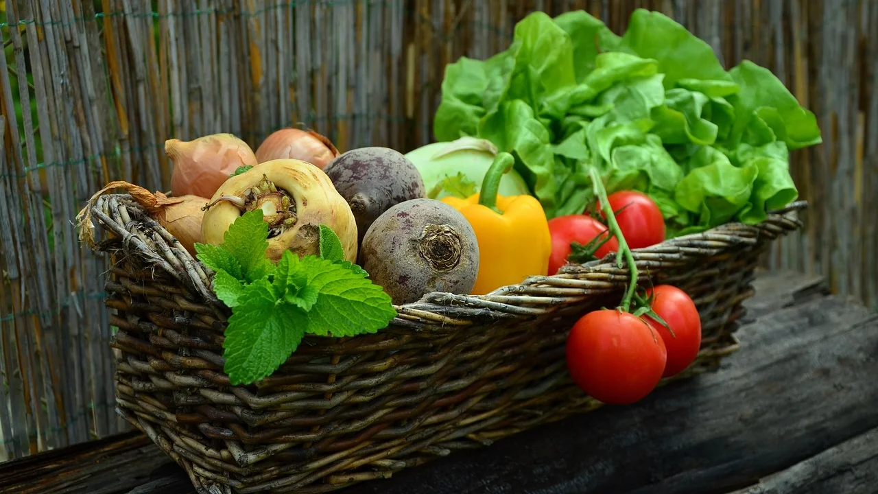 Cesta com vegetais frescos pronta para o planejamento das refeições