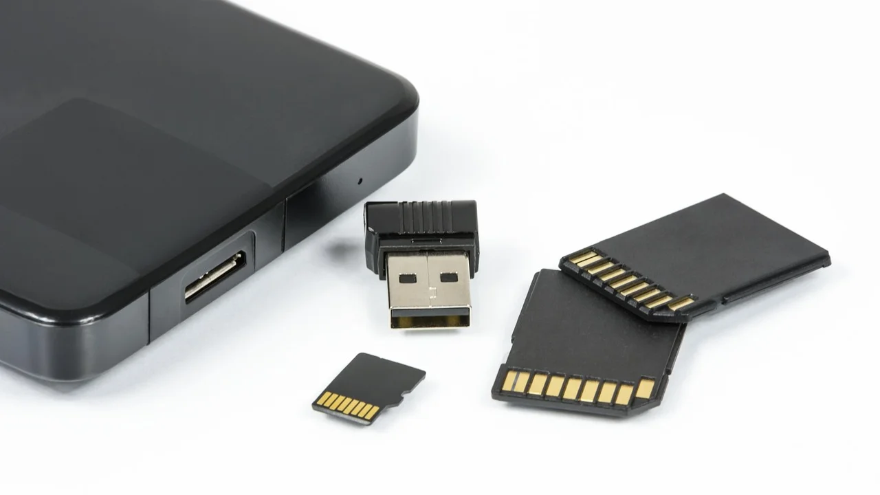 Cartão microSD ao lado de um celular compatível