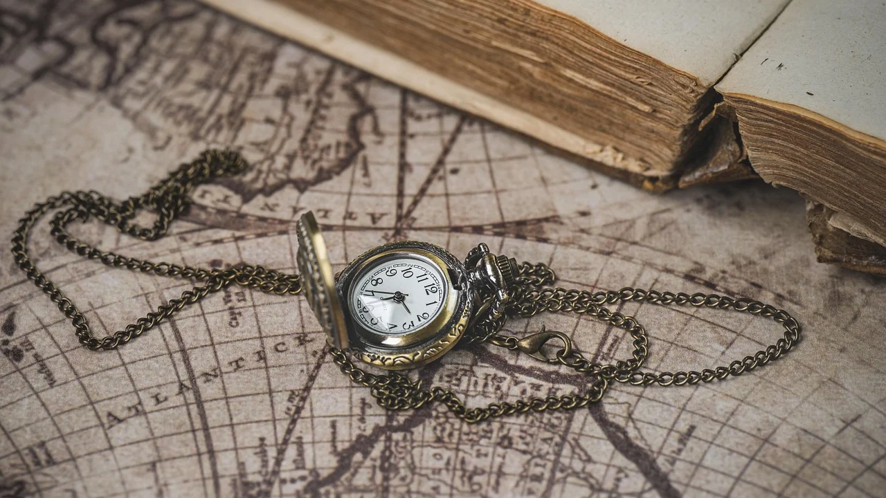 Linha do tempo manuscrita organiza períodos e acontecimentos históricos.